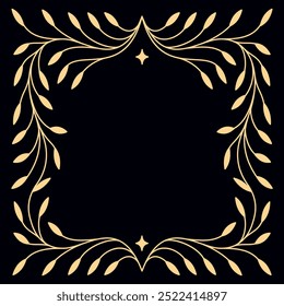 Vector design element and illustration in simple linear style - invitation., greeting card template with ornament and copy space for text, boho art logo design element and frame for social media 