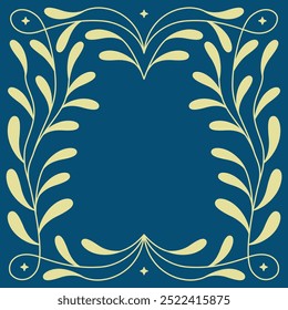 Vector design element and illustration in simple linear style - invitation., greeting card template with ornament and copy space for text, boho art logo design element and frame for social media 