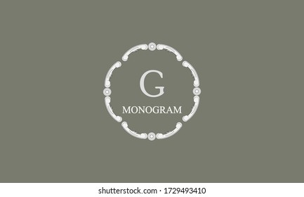 Vector design element. Luxury logo concept with letter G. Template for creating badges, symbols, emblems, monograms, frames.
