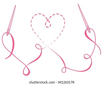 vector design element needle and thread embroidered stitching dotted heart