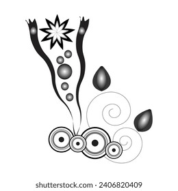 Vector Design Element, ornament. abstract floral vector design, vector art, Black circles and spots on a white background.
