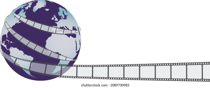 Vector design element. Planet Earth, around which the film is unfolding for filming.
Can be used for advertisements, posters, posters. International Film Festivals, Film Day.