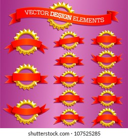 Vector design element set golden round shape with ribbon banners