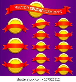 Vector design element set golden round shape with ribbon banners