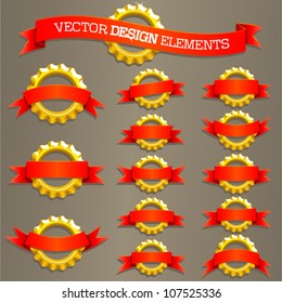 Vector design element set golden round shape with ribbon banners