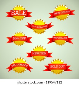 Vector design element set golden round shape with ribbon banners