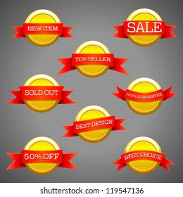 Vector design element set golden round shape with ribbon banners