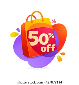 Elemento de diseño de vectores con bolsa de compra para mejor precio. Icono de venta para tarjeta, identidad corporativa, etiqueta, pegatina o afiche.
