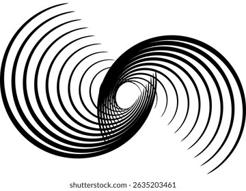 Vector design element of thin black swirling lines on a white background. Abstract rings. Black and white striped pattern. Vector background. Flowing