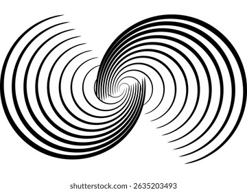 Vector design element of thin black swirling lines on a white background. Abstract rings. Black and white striped pattern. Vector background. Flowing. Waves