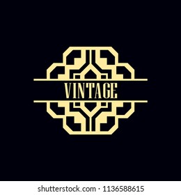 Vector design element in vintage and art deco style with space for text - abstract geometric frame, packaging template for luxury products.