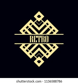 Vector design element in vintage and art deco style with space for text - abstract geometric frame, packaging template for luxury products.