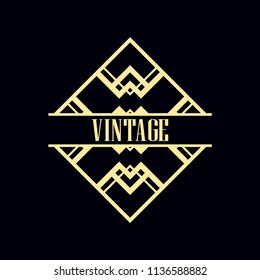 Vector design element in vintage and art deco style with space for text - abstract geometric frame, packaging template for luxury products.
