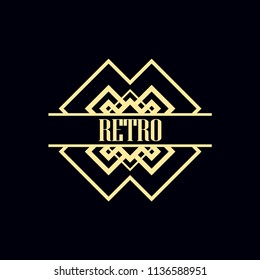 Vector design element in vintage and art deco style with space for text - abstract geometric frame, packaging template for luxury products.