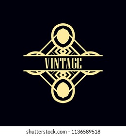 Vector design element in vintage and art deco style with space for text - abstract geometric frame, packaging template for luxury products.