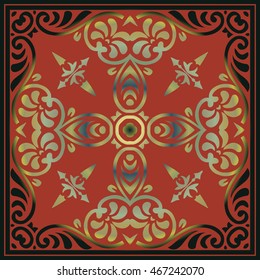 vector design elements Abstract gold decor with a pattern of interwoven lines of red color in a square frame