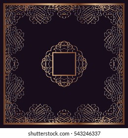 vector design elements Abstract gold decor with a pattern of interwoven lines of red color in a square frame