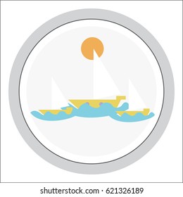 Vector design elements. Button. Journey on the ship under sail.