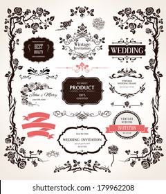 Vector design elements and calligraphic decorations for wedding and holiday event