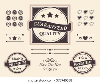 Vector design elements collection. Frames, borders, banners, filigree, divider lines and text copy space. Stars, hearts, flowers and arrows icon set.