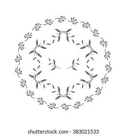 Vector design elements. Flat minimalistic frames, simple branch and leaves isolated on white background. For forest or nature decoration