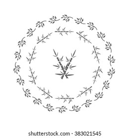 Vector design elements. Flat minimalistic frames, simple branch and leaves isolated on white background. For forest or nature decoration