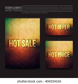 Vector design elements: flayer, card, banner.  Hot sale, hot offer, hot price. Vector design template. Digital marketing. Vector geometric background. Business vector background. Online shopping