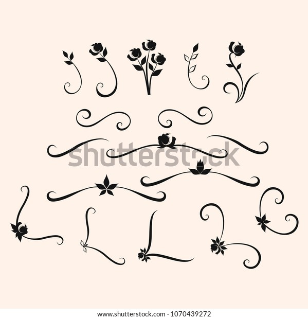 Vector design elements\
flowers, bouquet of roses, spirals and swirls, corner, divider, in\
graphic floral style. Decorative design elements and page\
decoration.