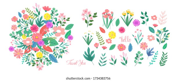 Vector design elements flowers and leaves , Card design, Greeting Card, Poster, wedding card, Invitation card.