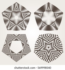 Vector design elements. Vector graphic elements for design. Geometric fashion pattern, effect halfton. Vector star, snowflake, round pattern. A set of four elements