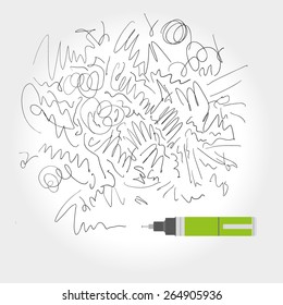 Vector design elements with green technical pen and doodles, scribbles, EPS 8