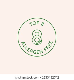 Vector design elements and icon for healthy food packaging without allergens - top 8 allergen free logo design template