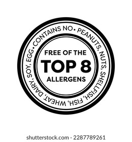 Vector design elements and icon for healthy food packaging without allergens - top 8 allergen free logo design template