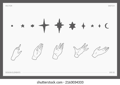 Vector design elements for logo. Hands, stars.