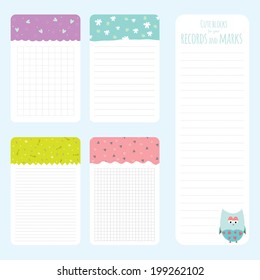 Vector design elements for notebook, diary, stickers and other template design. Cute and cartoon illustration, ready for your message. School accessories. Summer, animals, sun, flower, kids, beach.