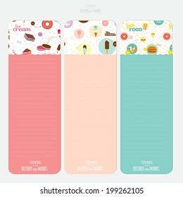 Vector design elements for notebook, diary, stickers and other template design. Cute and cartoon illustration, ready for your message. School accessories. Summer, animals, sun, flower, kids, beach.