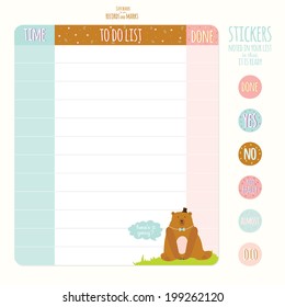 Vector design elements for notebook, diary, stickers and other template design. Cute and cartoon illustration, ready for your message. School accessories. Summer, animals, sun, flower, kids, beach.