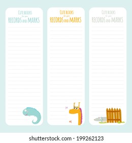Vector design elements for notebook, diary, stickers and other template design. Cute and cartoon illustration, ready for your message. School accessories. Summer, animals, sun, flower, kids, beach.