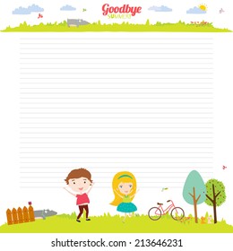 Vector design elements for notebook, diary, organizer and other school template design. Cute and cartoon illustration note papers, ready for your message. Goodbye summer. Hello autumn.