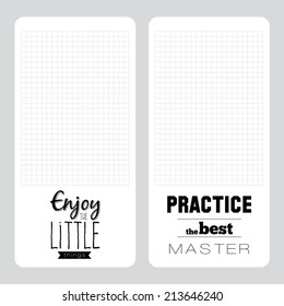 Vector design elements for notebook, diary, organizer and other school template design.  Stylish typographic note with unusual inspirational and motivational quotes  in hipster style.