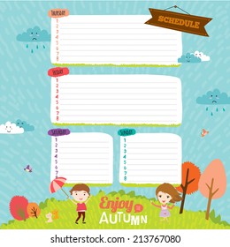 Vector design elements for notebook, diary, organizer and other school template design. Cute and cartoon illustration note papers, ready for your message. Goodbye summer. Hello autumn.