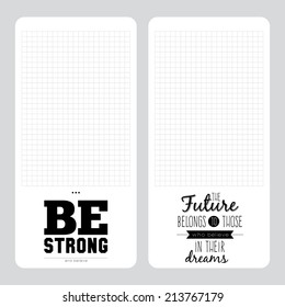 Vector design elements for notebook, diary, organizer and other school template design.  Stylish typographic note with unusual inspirational and motivational quotes  in hipster style.