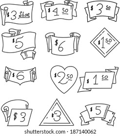 vector. Design elements. Price banners. Doodle style
