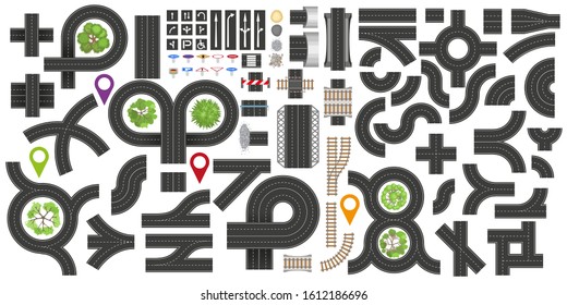 Vector Design Elements. Road Plan, City Map. Top View. Race Game. Creation Kit. Highway. (view From Above)