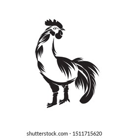 Vector design elements of roosters, suitable for restaurant logos, in color and black and white