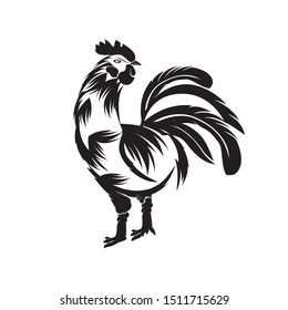 Vector design elements of roosters, suitable for restaurant logos, in color and black and white