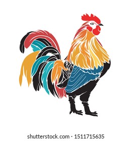 Vector design elements of roosters, suitable for restaurant logos, in color and black and white