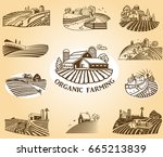 Vector design elements with rural landscapes.
