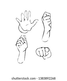 Vector Design Elements. Set of Hands in Black Outline Isolated on White.