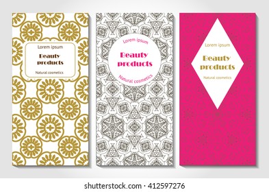 Vector design elements. Set of labels with patterns for business cards and packaging wrapping - cosmetic shops, beauty and spa studios